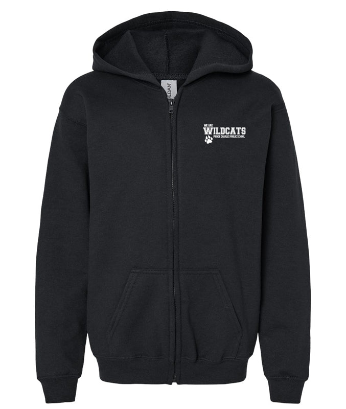 Prince Charles P.S.• YOUTH FULL ZIP HOODIE • Spirit Wear • Black or Royal Blue