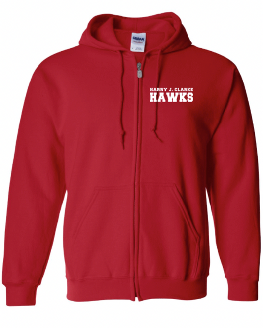 Harry J Clarke • ADULT UNISEX FULL ZIP HOODIE • Spirit Wear •  Red or Black