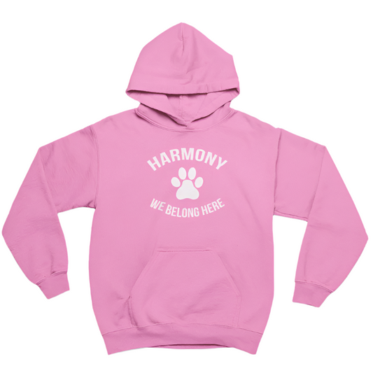 Harmony P.S. • ADULT UNISEX HOODIE • PINK DAY • We Belong Here • Light or Azalea Pink