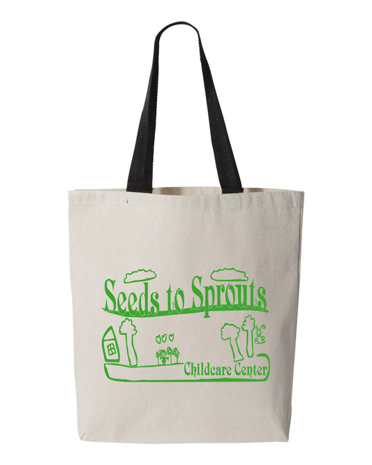 Seeds to Sprouts •TOTE BAG • Spirit Wear •  Natural with Black Handles